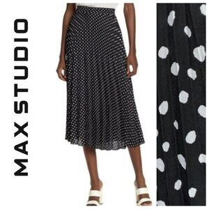 Max Studio Midi Black Polka Dot Print Accordian Pleated Skirt Women's Small  NWT